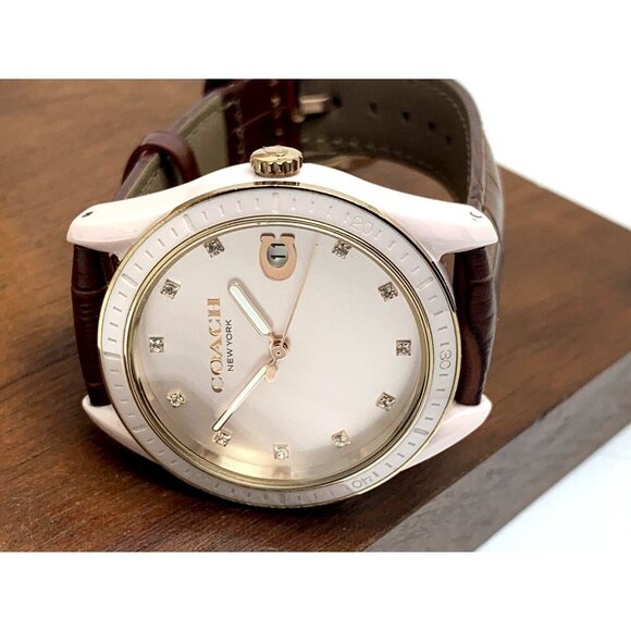 Coach Women's Watch 14503264 Rose Pink Ceramic Case Quartz 36mm Leather … - Picture 8 of 13